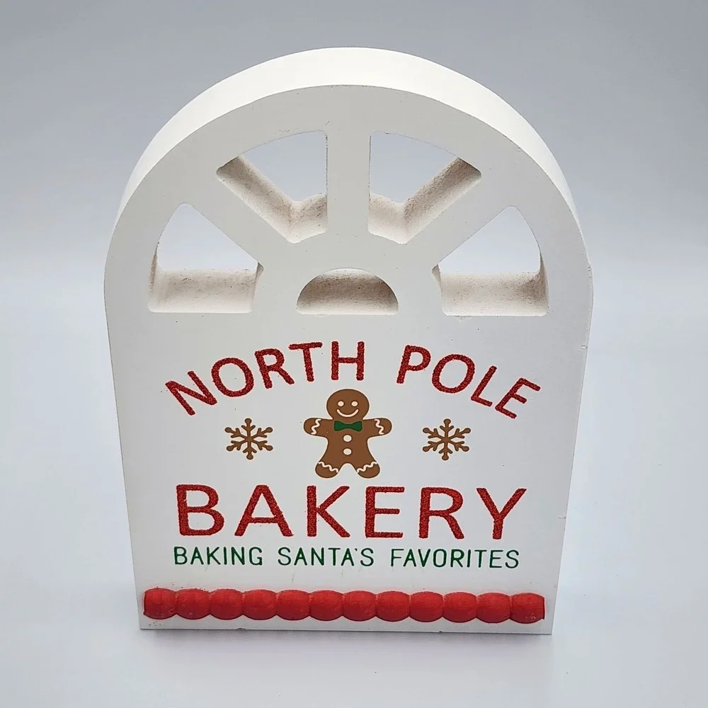 Gingerbread Bakery Baking Christmas Signs 2 Pc Set Wooden Tabletop 8.25